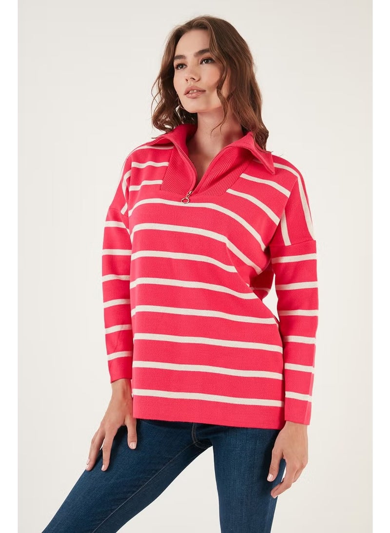 Lela Striped Half Zipper Oversize Knitwear Sweater Women's Sweater 4616080 - Image 4